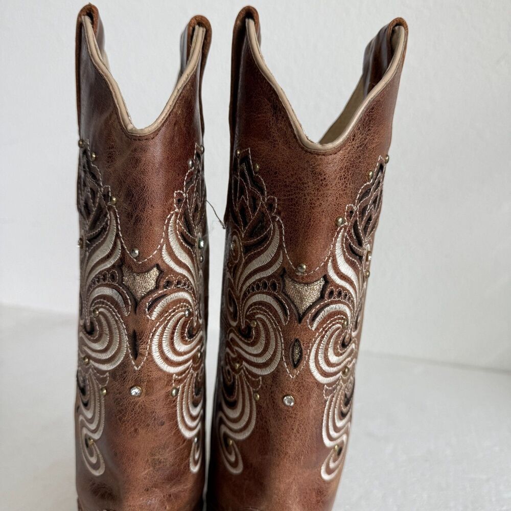 Stiefeld Handcrafted Leather Western Boots Women 8.5 Floral Embroidered Crystal - Picture 11 of 15